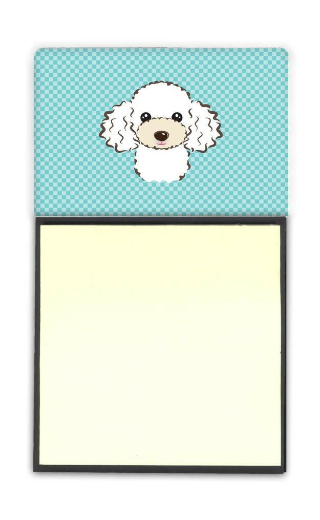 Checkerboard Blue White Poodle Watercolor Sticky Note Holder Refillable Dispenser Desk Accessory 3x3 Pad Gift
