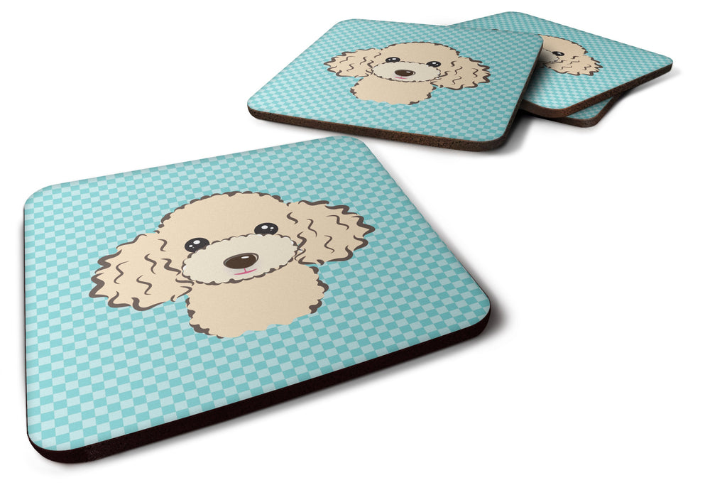 Checkerboard Blue Buff Poodle Foam Coasters Set of 4 Cup Coasters for Indoor Outdoor, Tabletop Protection, Anti Slip, Mouse pad Material