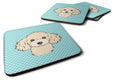 Checkerboard Blue Buff Poodle Foam Coasters Set of 4 Cup Coasters for Indoor Outdoor, Tabletop Protection, Anti Slip, Mouse pad Material