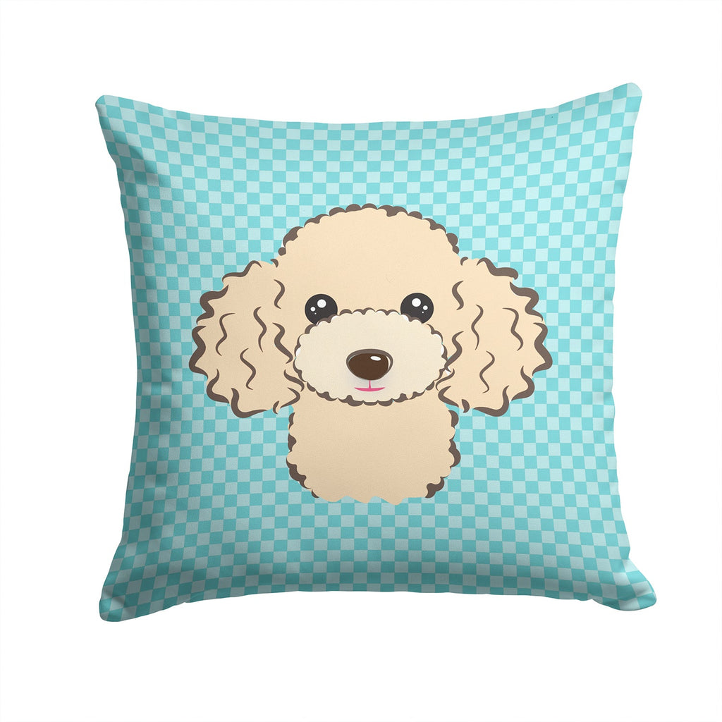 Checkerboard Blue Buff Poodle Decorative Throw Pillow 14x14 Indoor Outdoor Accent Cushion, Fabric Cover with Insert for Sofa, Bed, Porch & Living Room