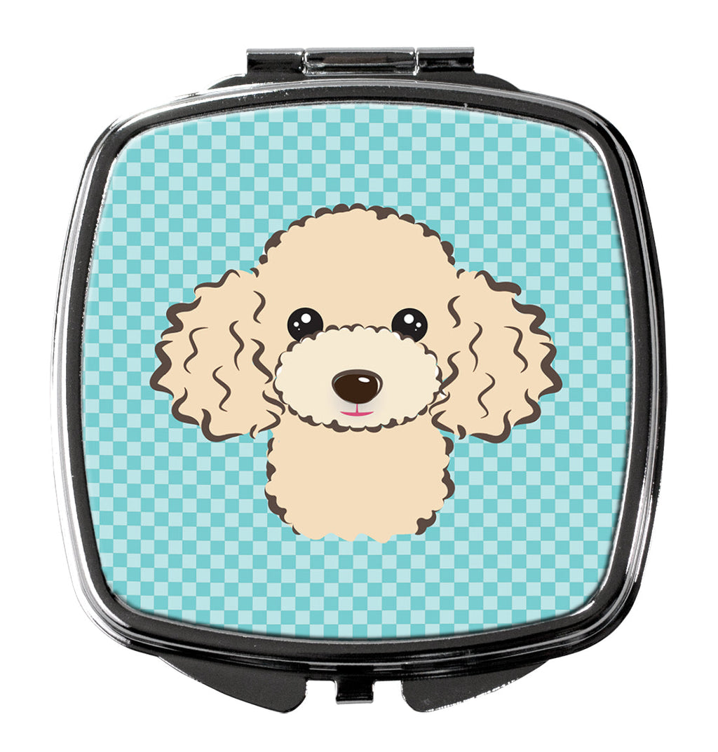 Checkerboard Blue Buff Poodle Compact Mirror Decorative Travel Makeup Mirror for Women Girls Gifts Pocket Makeup Mirror Folding Handheld