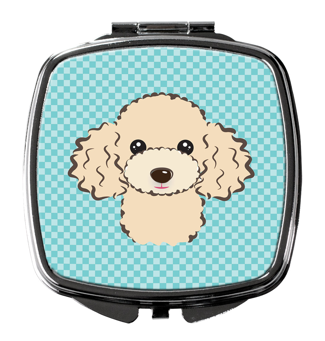 Checkerboard Blue Buff Poodle Compact Mirror Decorative Travel Makeup Mirror for Women Girls Gifts Pocket Makeup Mirror Folding Handheld