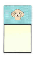 Checkerboard Blue Buff Poodle Watercolor Sticky Note Holder Refillable Dispenser Desk Accessory 3x3 Pad Gift