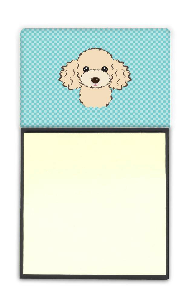 Checkerboard Blue Buff Poodle Watercolor Sticky Note Holder Refillable Dispenser Desk Accessory 3x3 Pad Gift