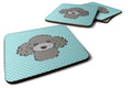 Checkerboard Blue Silver Gray Poodle Foam Coasters Set of 4 Cup Coasters for Indoor Outdoor, Tabletop Protection, Anti Slip, Mouse pad Material
