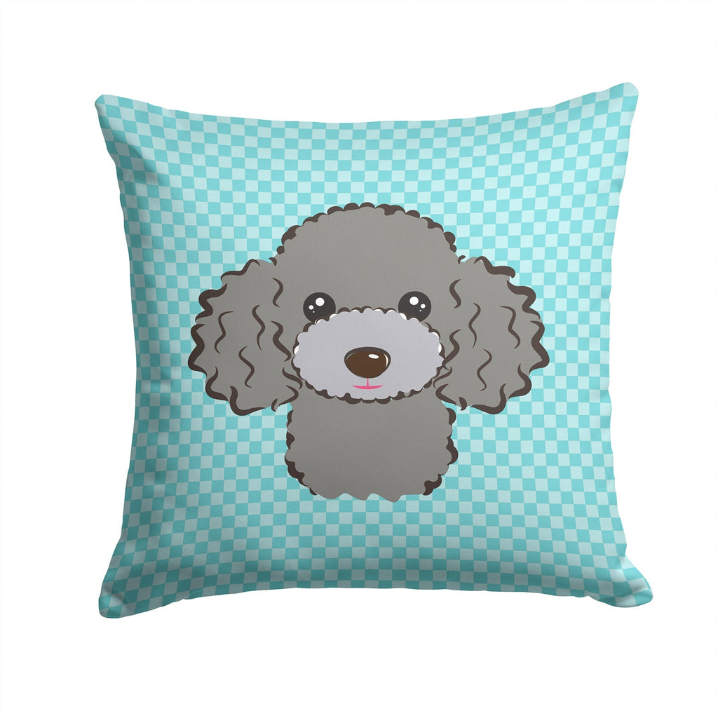 Checkerboard Blue Silver Gray Poodle Decorative Throw Pillow 14x14 Indoor Outdoor Accent Cushion, Fabric Cover with Insert for Sofa, Bed, Porch & Living Room