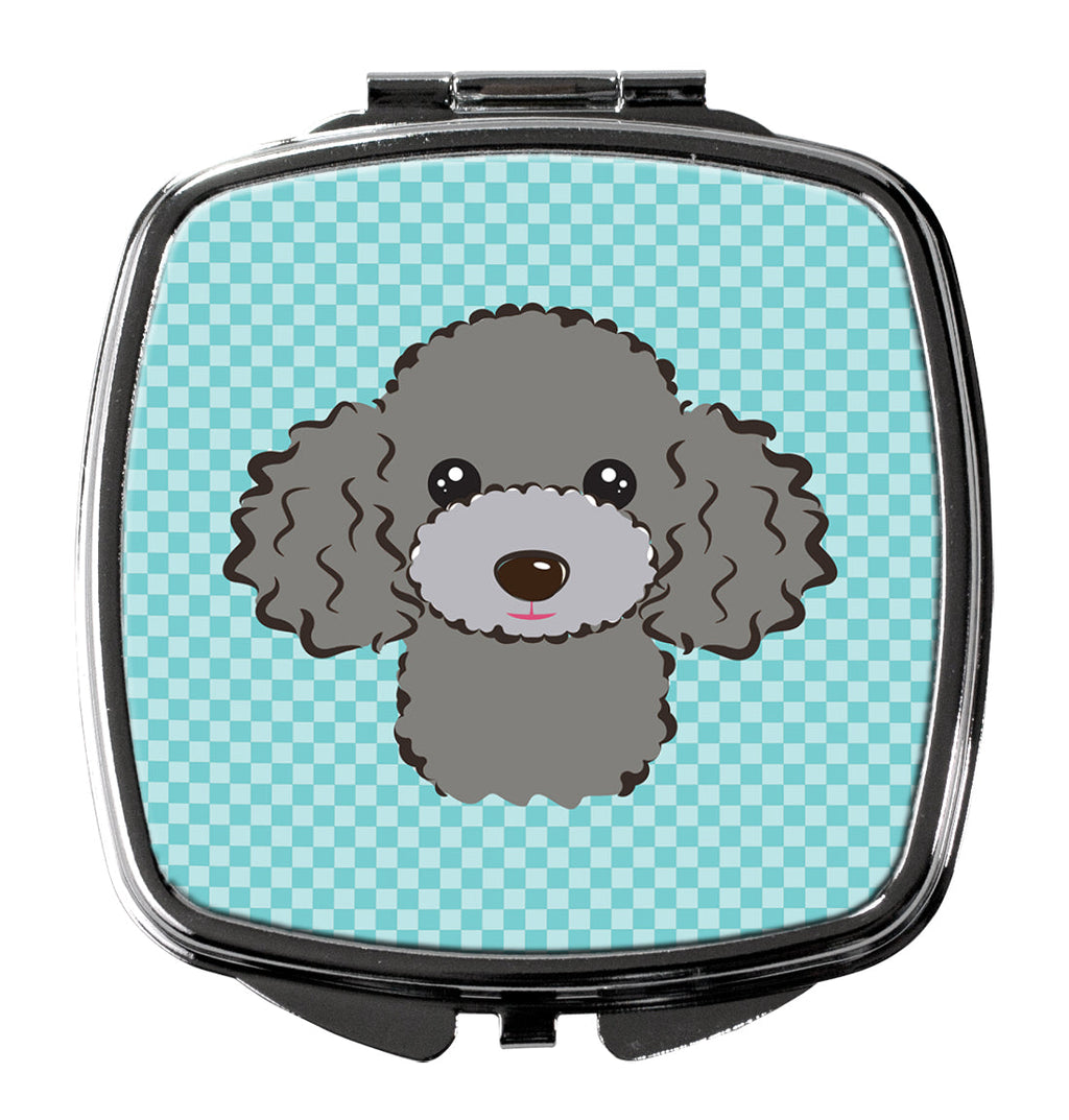 Checkerboard Blue Silver Gray Poodle Compact Mirror Decorative Travel Makeup Mirror for Women Girls Gifts Pocket Makeup Mirror Folding Handheld