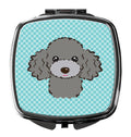 Checkerboard Blue Silver Gray Poodle Compact Mirror Decorative Travel Makeup Mirror for Women Girls Gifts Pocket Makeup Mirror Folding Handheld