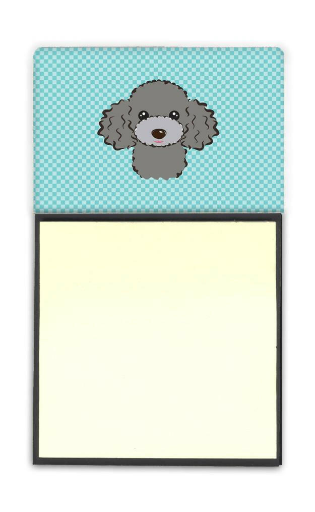 Checkerboard Blue Silver Gray Poodle Watercolor Sticky Note Holder Refillable Dispenser Desk Accessory 3x3 Pad Gift