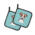 Checkerboard Blue Jack Russell Terrier Pot Holder Set of 2 Heat Resistant Quilted Hot Pads 7.5 x 7.5 Inch, Insulated Kitchen Trivets for Cooking & Baking