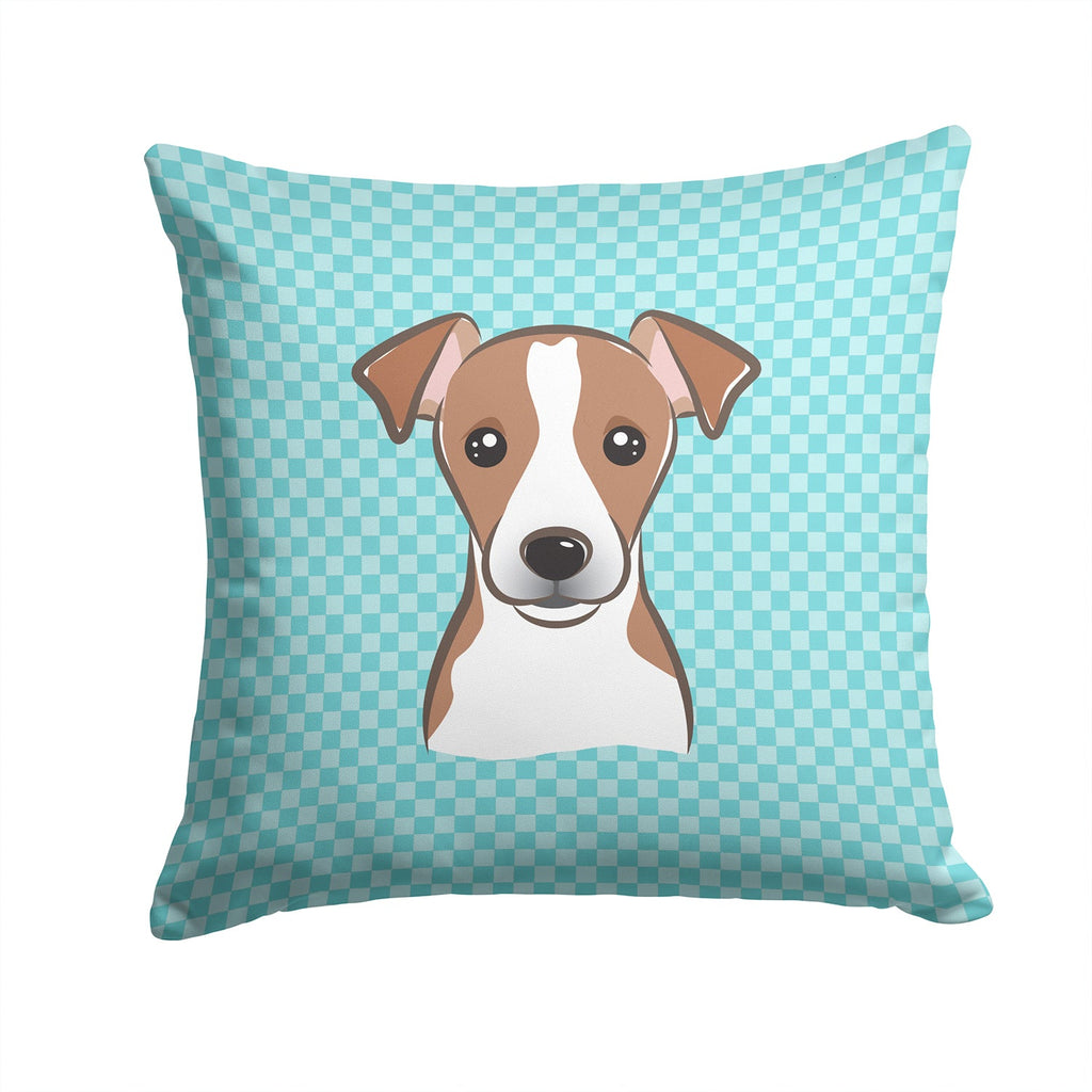 Checkerboard Blue Jack Russell Terrier Decorative Throw Pillow 14x14 Indoor Outdoor Accent Cushion, Fabric Cover with Insert for Sofa, Bed, Porch & Living Room