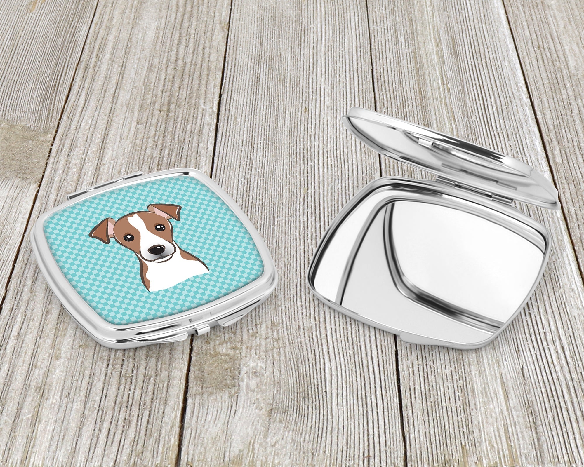 Checkerboard Blue Jack Russell Terrier Compact Mirror Decorative Travel Makeup Mirror for Women Girls Gifts Pocket Makeup Mirror Folding Handheld