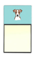Checkerboard Blue Jack Russell Terrier Watercolor Sticky Note Holder Refillable Dispenser Desk Accessory 3x3 Pad Gift
