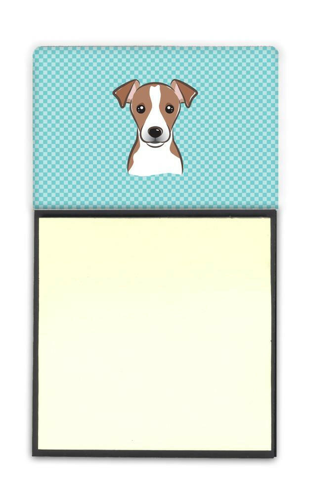 Checkerboard Blue Jack Russell Terrier Watercolor Sticky Note Holder Refillable Dispenser Desk Accessory 3x3 Pad Gift