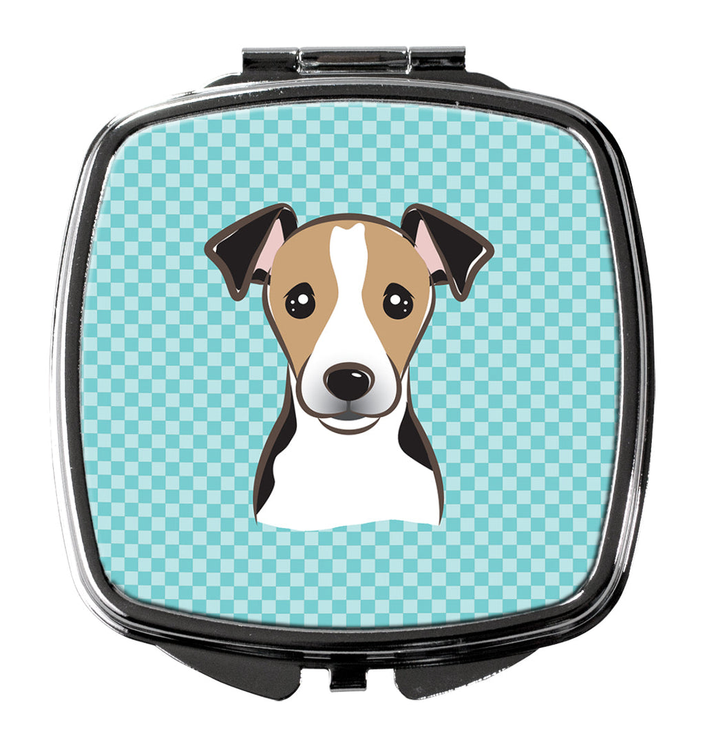 Checkerboard Blue Jack Russell Terrier Compact Mirror Decorative Travel Makeup Mirror for Women Girls Gifts Pocket Makeup Mirror Folding Handheld