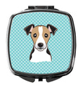 Checkerboard Blue Jack Russell Terrier Compact Mirror Decorative Travel Makeup Mirror for Women Girls Gifts Pocket Makeup Mirror Folding Handheld