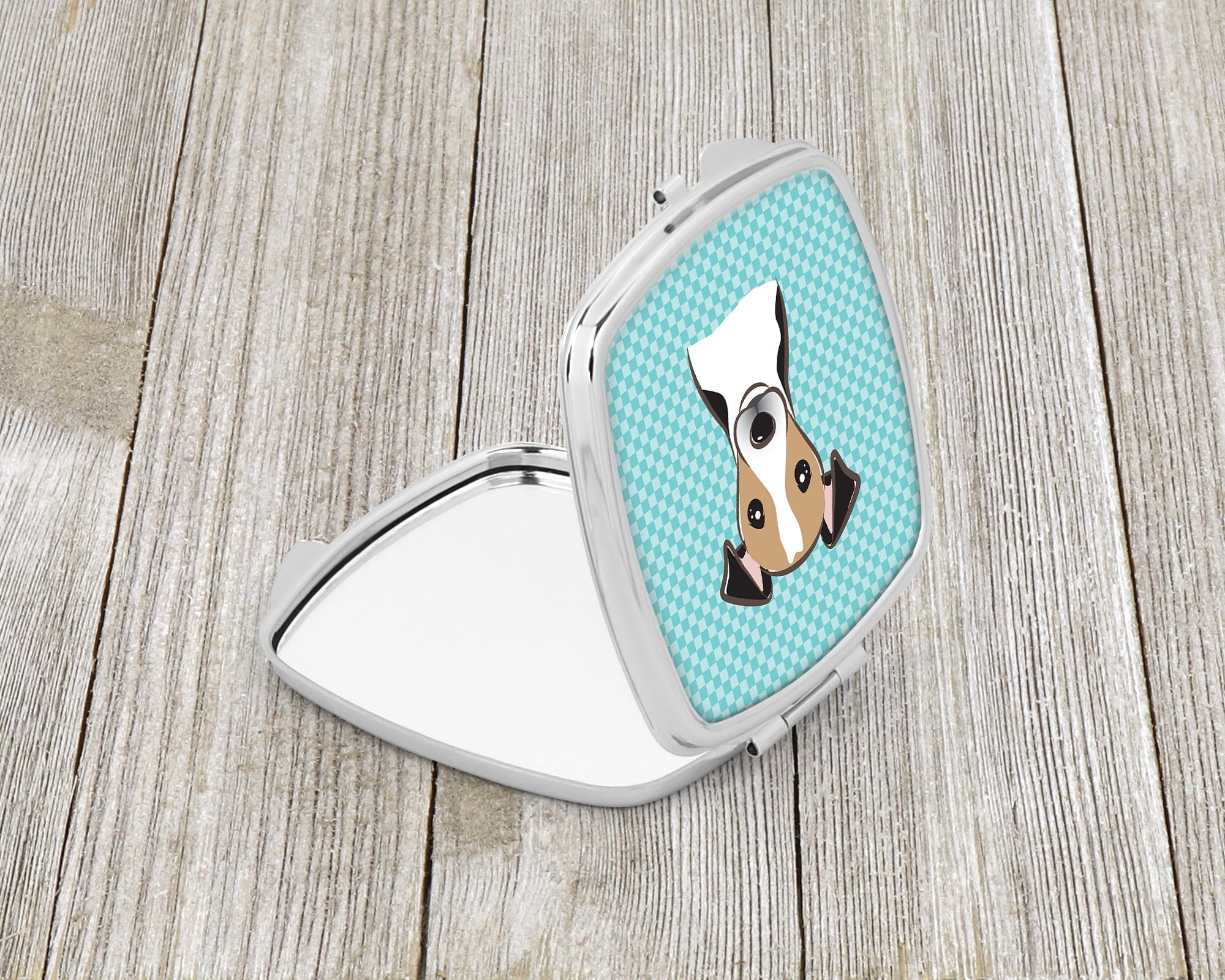 Checkerboard Blue Jack Russell Terrier Compact Mirror Decorative Travel Makeup Mirror for Women Girls Gifts Pocket Makeup Mirror Folding Handheld