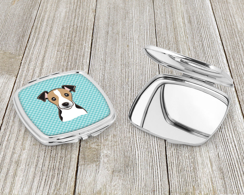 Checkerboard Blue Jack Russell Terrier Compact Mirror Decorative Travel Makeup Mirror for Women Girls Gifts Pocket Makeup Mirror Folding Handheld