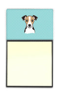 Checkerboard Blue Jack Russell Terrier Watercolor Sticky Note Holder Refillable Dispenser Desk Accessory 3x3 Pad Gift