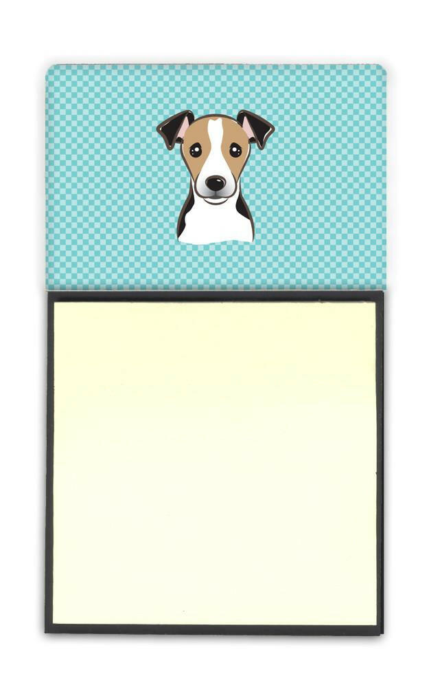 Checkerboard Blue Jack Russell Terrier Watercolor Sticky Note Holder Refillable Dispenser Desk Accessory 3x3 Pad Gift
