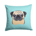 Checkerboard Blue Fawn Pug Decorative Throw Pillow 14x14 Indoor Outdoor Accent Cushion, Fabric Cover with Insert for Sofa, Bed, Porch & Living Room
