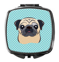 Checkerboard Blue Fawn Pug Compact Mirror Decorative Travel Makeup Mirror for Women Girls Gifts Pocket Makeup Mirror Folding Handheld