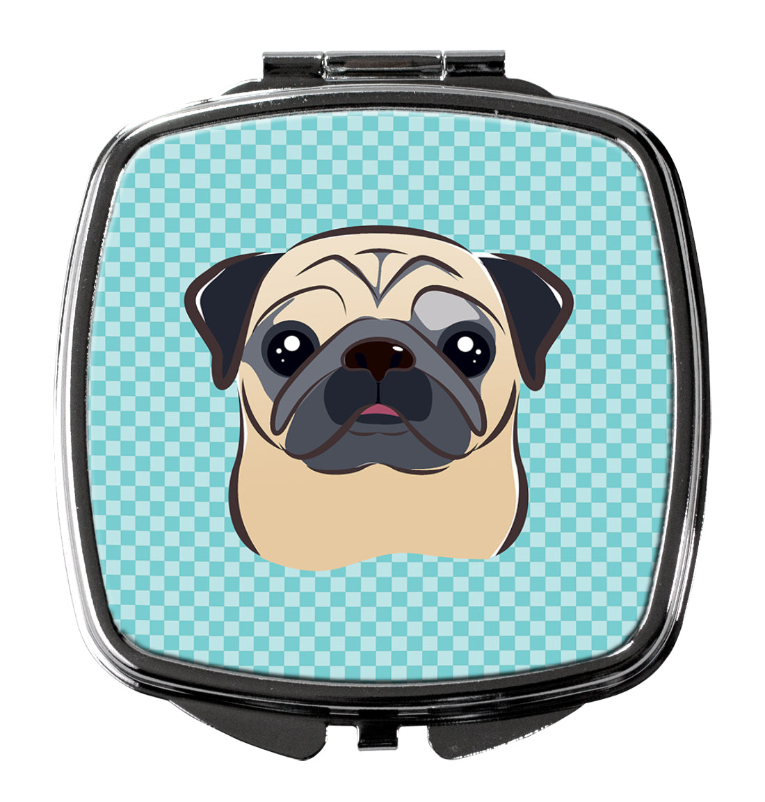 Checkerboard Blue Fawn Pug Compact Mirror Decorative Travel Makeup Mirror for Women Girls Gifts Pocket Makeup Mirror Folding Handheld