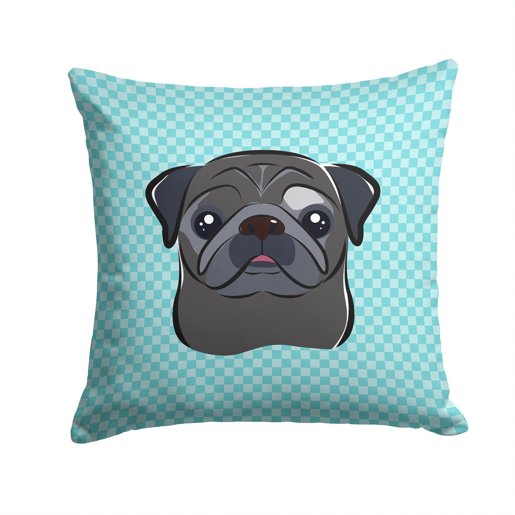 Checkerboard Blue Black Pug Decorative Throw Pillow 14x14 Indoor Outdoor Accent Cushion, Fabric Cover with Insert for Sofa, Bed, Porch & Living Room