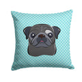 Checkerboard Blue Black Pug Decorative Throw Pillow 14x14 Indoor Outdoor Accent Cushion, Fabric Cover with Insert for Sofa, Bed, Porch & Living Room
