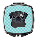 Checkerboard Blue Black Pug Compact Mirror Decorative Travel Makeup Mirror for Women Girls Gifts Pocket Makeup Mirror Folding Handheld
