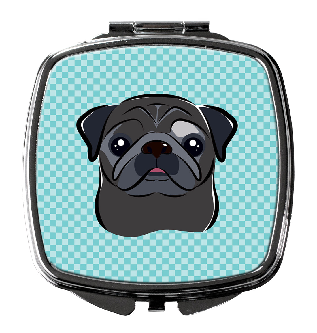 Checkerboard Blue Black Pug Compact Mirror Decorative Travel Makeup Mirror for Women Girls Gifts Pocket Makeup Mirror Folding Handheld