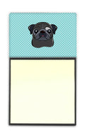 Checkerboard Blue Black Pug Watercolor Sticky Note Holder Refillable Dispenser Desk Accessory 3x3 Pad Gift