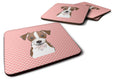 Checkerboard Pink Jack Russell Terrier Foam Coasters Set of 4 Cup Coasters for Indoor Outdoor, Tabletop Protection, Anti Slip, Mouse pad Material