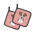 Checkerboard Pink Jack Russell Terrier Pot Holder Set of 2 Heat Resistant Quilted Hot Pads 7.5 x 7.5 Inch, Insulated Kitchen Trivets for Cooking & Baking