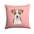 Checkerboard Pink Jack Russell Terrier Decorative Throw Pillow 14x14 Indoor Outdoor Accent Cushion, Fabric Cover with Insert for Sofa, Bed, Porch & Living Room