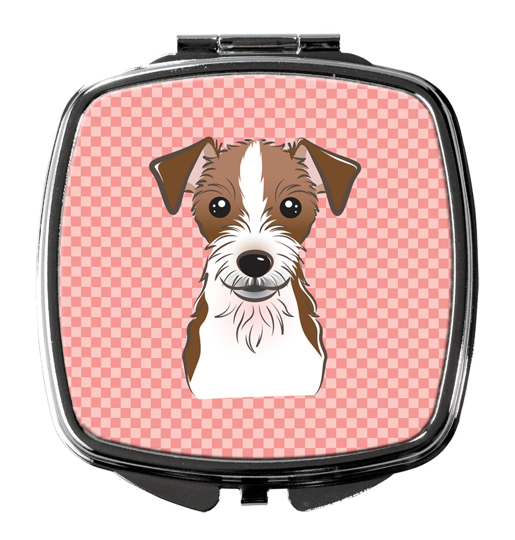 Checkerboard Pink Jack Russell Terrier Compact Mirror Decorative Travel Makeup Mirror for Women Girls Gifts Pocket Makeup Mirror Folding Handheld