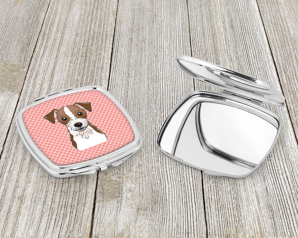 Checkerboard Pink Jack Russell Terrier Compact Mirror Decorative Travel Makeup Mirror for Women Girls Gifts Pocket Makeup Mirror Folding Handheld