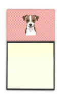 Checkerboard Pink Jack Russell Terrier Watercolor Sticky Note Holder Refillable Dispenser Desk Accessory 3x3 Pad Gift