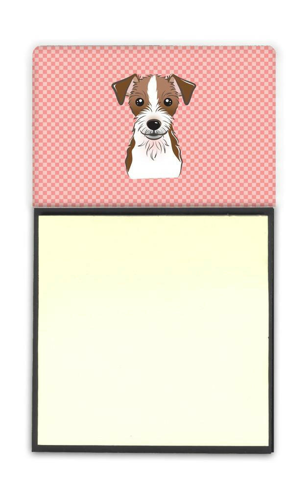 Checkerboard Pink Jack Russell Terrier Watercolor Sticky Note Holder Refillable Dispenser Desk Accessory 3x3 Pad Gift