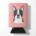 Checkerboard Pink Boston Terrier Can or Bottle Hugger Cooler Sleeve for Standard 12 oz Cans, Insulated Foam Beer & Soda Can Hugger Reusable