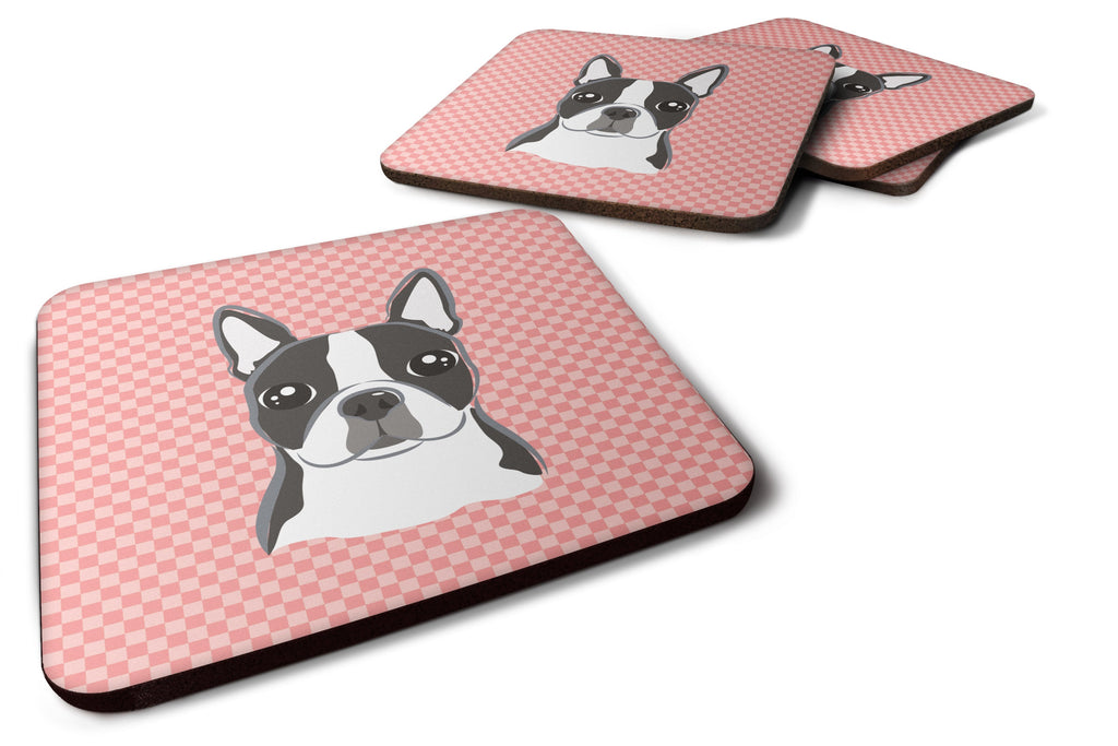 Checkerboard Pink Boston Terrier Foam Coasters Set of 4 Cup Coasters for Indoor Outdoor, Tabletop Protection, Anti Slip, Mouse pad Material
