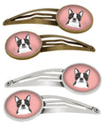 Checkerboard Pink Boston Terrier Set of 4 Barrettes Hair Clips