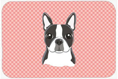 Checkerboard Pink Boston Terrier Mouse Pad, Heat Resistant Trivet Hot Pad , Non Slip Rubber Desk Mat, Kitchen Counter Protector, Home Office Decor Gift