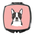Checkerboard Pink Boston Terrier Compact Mirror Decorative Travel Makeup Mirror for Women Girls Gifts Pocket Makeup Mirror Folding Handheld