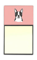 Checkerboard Pink Boston Terrier Watercolor Sticky Note Holder Refillable Dispenser Desk Accessory 3x3 Pad Gift
