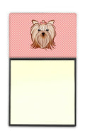 Checkerboard Pink Yorkie Yorkishire Terrier Watercolor Sticky Note Holder Refillable Dispenser Desk Accessory 3x3 Pad Gift