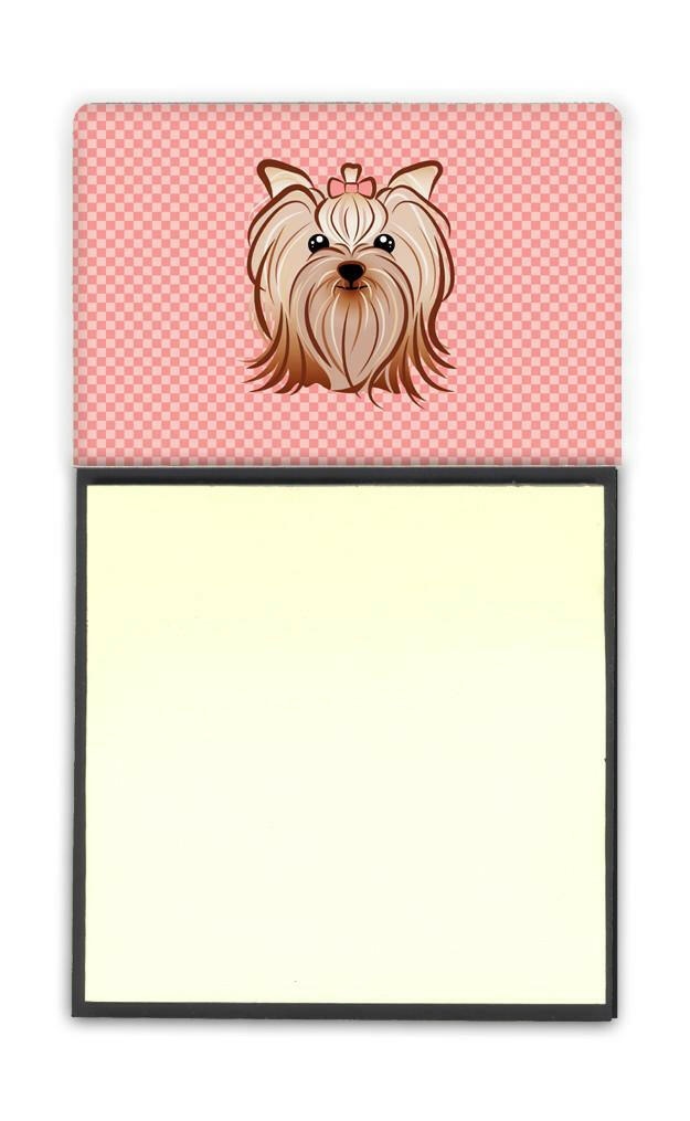 Checkerboard Pink Yorkie Yorkishire Terrier Watercolor Sticky Note Holder Refillable Dispenser Desk Accessory 3x3 Pad Gift