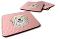 Checkerboard Pink Golden Retriever Foam Coasters Set of 4 Cup Coasters for Indoor Outdoor, Tabletop Protection, Anti Slip, Mouse pad Material