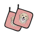 Checkerboard Pink Golden Retriever Pot Holder Set of 2 Heat Resistant Quilted Hot Pads 7.5 x 7.5 Inch, Insulated Kitchen Trivets for Cooking & Baking