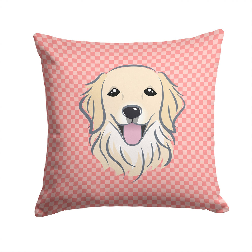 Checkerboard Pink Golden Retriever Decorative Throw Pillow 14x14 Indoor Outdoor Accent Cushion, Fabric Cover with Insert for Sofa, Bed, Porch & Living Room